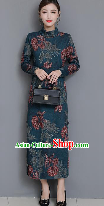 Chinese Traditional Compere Peacock Green Cheongsam Costume China National Qipao Dress for Women Chinese Traditional Compere Peacock Green Cheongsam Costume China National Qipao Dress for Women