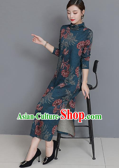 Chinese Traditional Compere Peacock Green Cheongsam Costume China National Qipao Dress for Women Chinese Traditional Compere Peacock Green Cheongsam Costume China National Qipao Dress for Women