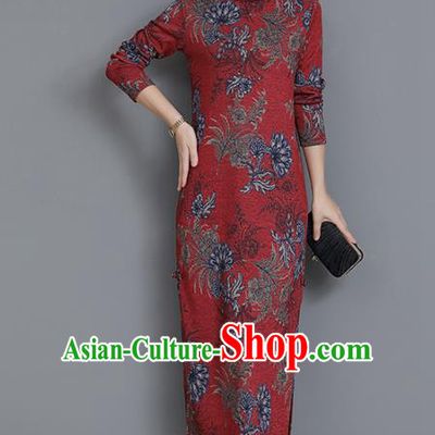 Chinese Traditional Compere Purplish Red Cheongsam Costume China National Qipao Dress for Women
