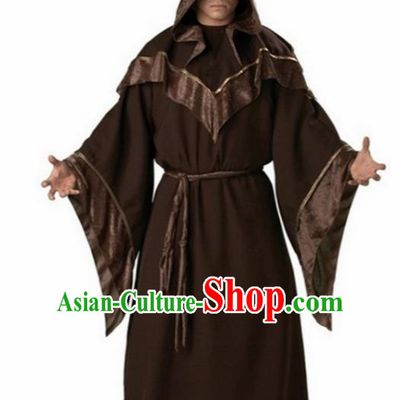 Halloween Cosplay Wizard Brown Costumes Fancy Ball Vampire Clothing for Men