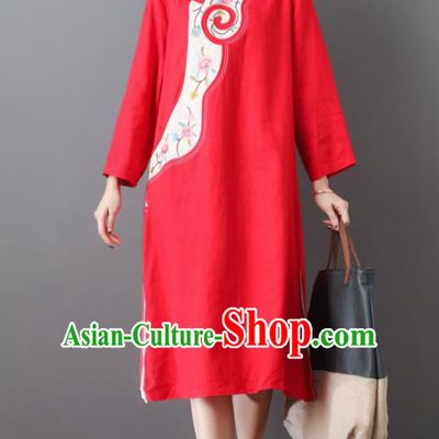 Chinese Traditional Red Cheongsam Costume China National Qipao Dress for Women