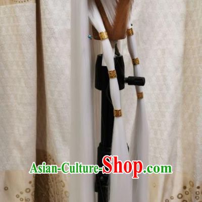 Custom Chinese Cosplay Swordsman White Wigs Ancient Knight Hair Chignon and Accessories for Men