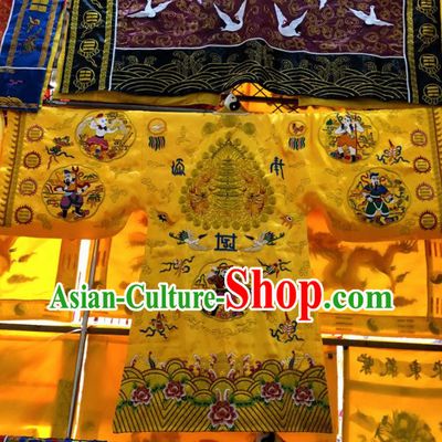 Chinese Taoism Embroidered Golden Silk Priest Frock Cassock Traditional Taoist Rite Costume for Men