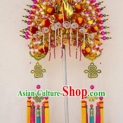 Chinese Traditional Temple Goddess Pink Beads Phoenix Coronet Bodhisattva Hair Accessories