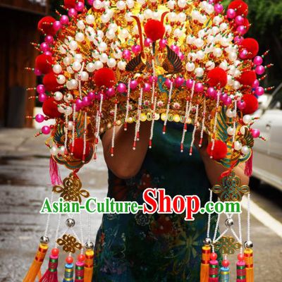 Chinese Traditional Temple Goddess Golden Phoenix Coronet Bodhisattva Hat Hair Accessories