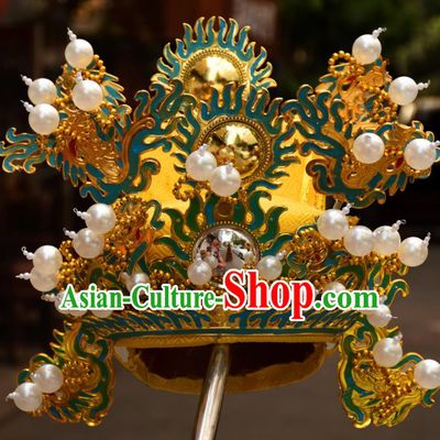 Chinese Traditional Beijing Opera Golden Hat Ancient Emperor Headwear
