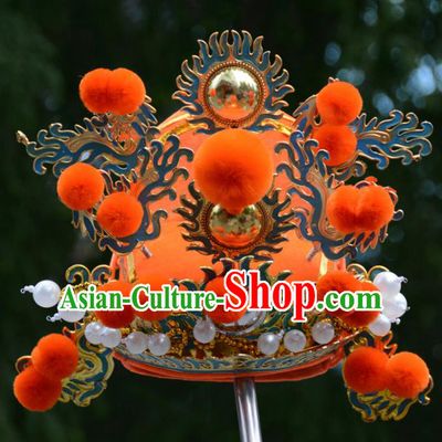 Chinese Traditional Beijing Opera Orange Hat Ancient Emperor Headwear