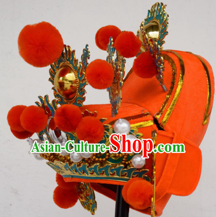 Chinese Traditional Beijing Opera Orange Hat Ancient Emperor Headwear Chinese Traditional Beijing Opera Orange Hat Ancient Emperor Headwear