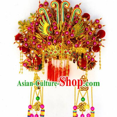 Chinese Traditional Goddess Rosy Phoenix Coronet Bodhisattva Hat Hair Accessories