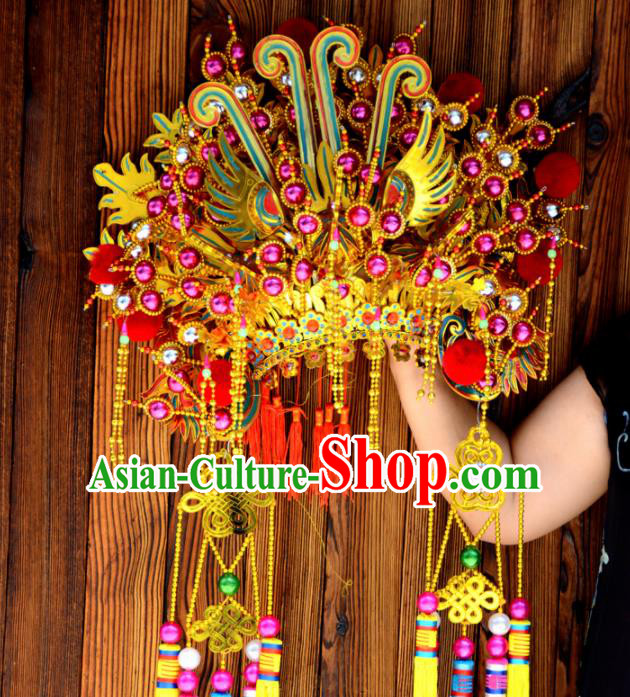Chinese Traditional Goddess Rosy Phoenix Coronet Bodhisattva Hat Hair Accessories Chinese Traditional Goddess Rosy Phoenix Coronet Bodhisattva Hat Hair Accessories