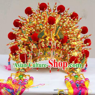Chinese Traditional Goddess Red Venonat Phoenix Coronet Bodhisattva Hat Hair Accessories