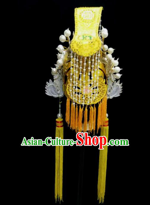 Chinese Traditional Peking Opera Yellow Hat Handmade Ancient Emperor Headwear for Men Chinese Traditional Peking Opera Yellow Hat Handmade Ancient Emperor Headwear for Men