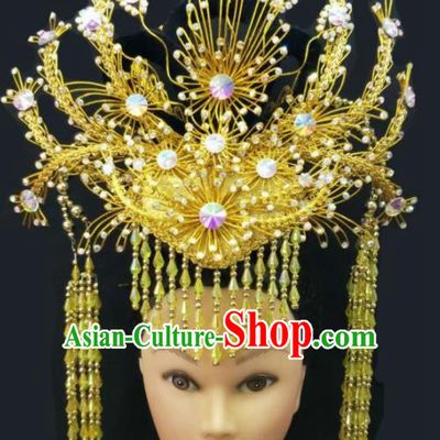 Chinese Traditional Peking Opera Queen Phoenix Crown Hairpins Handmade Beijing Opera Diva Hair Accessories for Women