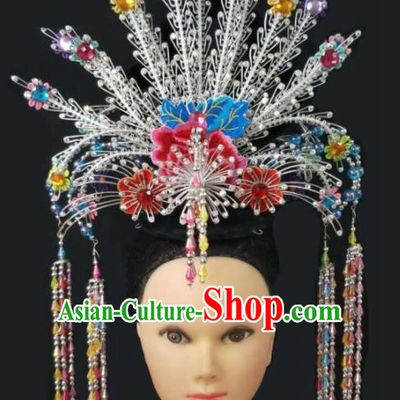 Chinese Traditional Peking Opera Queen Colorful Phoenix Crown Hairpins Handmade Beijing Opera Diva Hair Accessories for Women