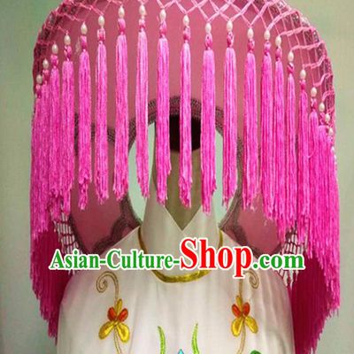Chinese Traditional Peking Opera Fisher Girl Pink Tassel Hat Handmade Beijing Opera Diva Hair Accessories for Women