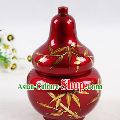 Chinese Traditional Handmade Red Printing Bamboo Lacquerware Vase Craft