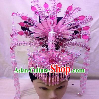 Chinese Traditional Peking Opera Pink Hairpins Phoenix Coronet Handmade Beijing Opera Diva Hair Accessories for Women
