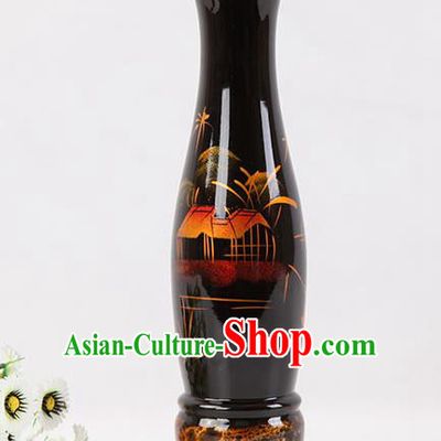 Chinese Traditional Handmade Printing Black Lacquerware Vase Craft