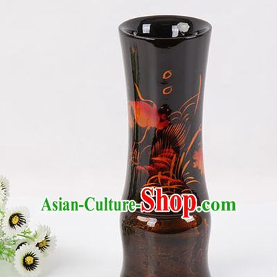 Chinese Traditional Handmade Printing Black Lacquerware Brush Pot Craft