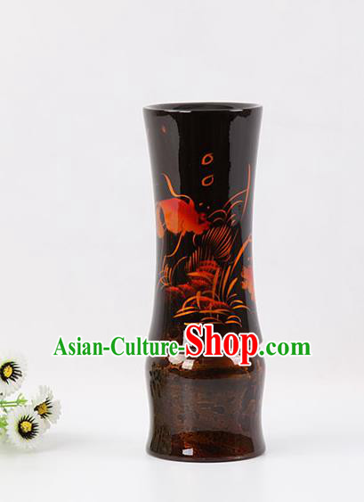 Chinese Traditional Handmade Printing Black Lacquerware Brush Pot Craft Chinese Traditional Handmade Printing Black Lacquerware Brush Pot Craft