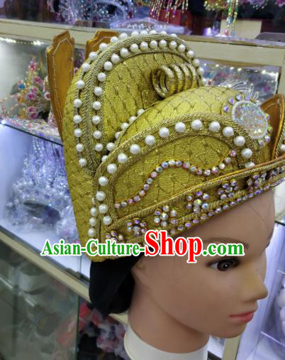 Chinese Traditional Peking Opera Golden Hat Handmade Ancient Emperor Headwear for Men Chinese Traditional Peking Opera Golden Hat Handmade Ancient Emperor Headwear for Men