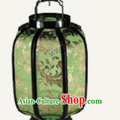 Chinese Traditional Handmade Printing Ombre Flowers Iron Light Green Palace Lantern New Year Ceiling Lamp