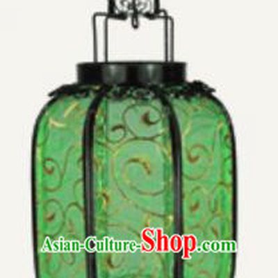 Chinese Classical Green Palace Lantern Traditional Handmade New Year Ironwork Ceiling Lamp