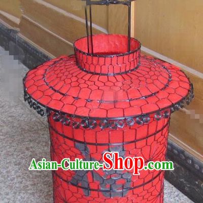 Chinese Classical New Year Red Veil Palace Lantern Traditional Handmade Ironwork Ceiling Lamp