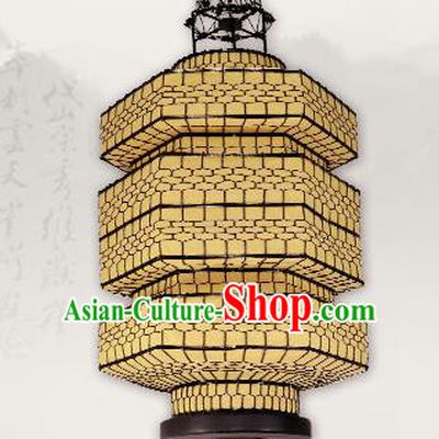 Chinese Classical New Year Yellow Veil Palace Lantern Traditional Handmade Ironwork Ceiling Lamp