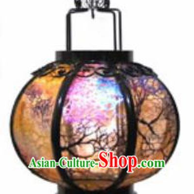 Chinese Classical Orange Gauze Round Palace Lantern Traditional Handmade Ironwork Ceiling Lamp
