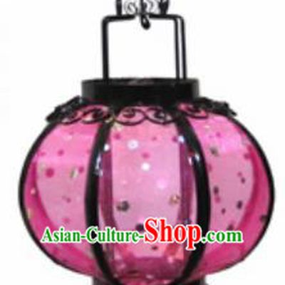 Chinese Classical Rosy Veil Round Palace Lantern Traditional Handmade Ironwork Ceiling Lamp