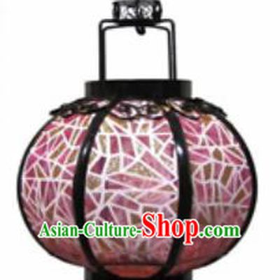 Chinese Classical Pink Veil Round Palace Lantern Traditional Handmade Ironwork Ceiling Lamp