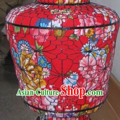 Chinese Outdoor Classical Printing Flower Red Palace Lantern Traditional Handmade Ironwork Ceiling Lamp