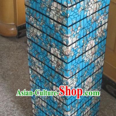 Chinese Outdoor Classical Printing Flowers Blue Palace Lantern Traditional Handmade Ironwork Ceiling Lamp