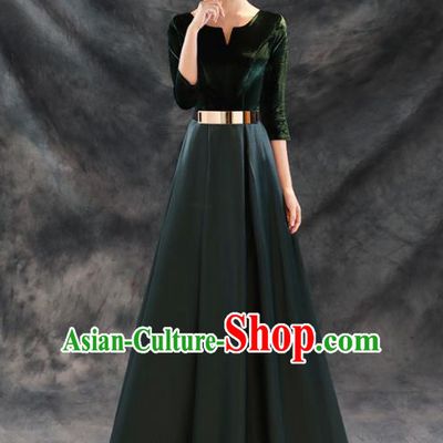 Top Grade Compere Atrovirens Satin Full Dress Annual Gala Stage Show Chorus Costume for Women