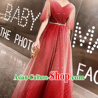 Top Grade Compere Red Veil Full Dress Annual Gala Stage Show Chorus Costume for Women
