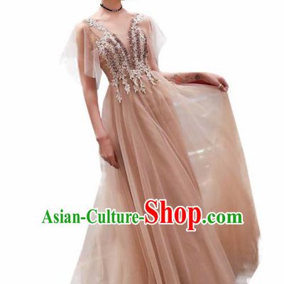 Top Grade Compere Champagne Veil Full Dress Annual Gala Stage Show Chorus Costume for Women
