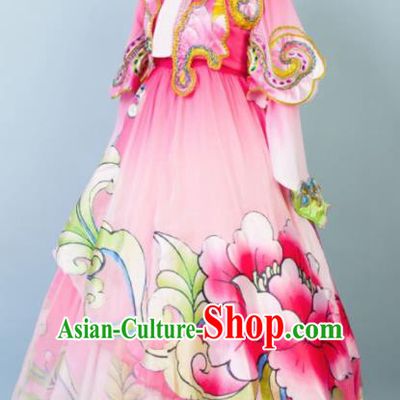 Chinese Traditional Korean Nationality Dance Pink Dress Ethnic Stage Show Costume for Women
