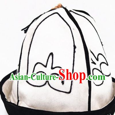 Chinese Traditional Kazak Nationality White Hat Ethnic Xinjiang Folk Dance Stage Show Headwear for Men