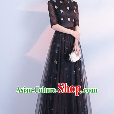 Top Grade Compere Black Full Dress Annual Gala Stage Show Chorus Costume for Women