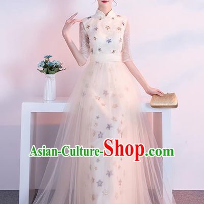 Top Grade Compere Beige Full Dress Annual Gala Stage Show Chorus Costume for Women