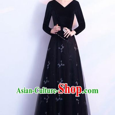 Top Grade Compere Black Veil Full Dress Annual Gala Stage Show Chorus Costume for Women