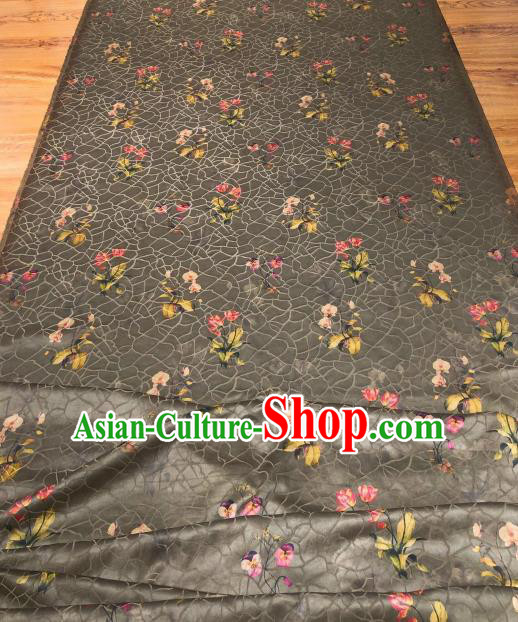 Asian Chinese Traditional Flowers Pattern Design Grey Gambiered Guangdong Gauze Fabric Silk Material Asian Chinese Traditional Flowers Pattern Design Grey Gambiered Guangdong Gauze Fabric Silk Material