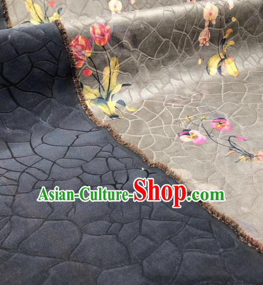 Asian Chinese Traditional Flowers Pattern Design Grey Gambiered Guangdong Gauze Fabric Silk Material Asian Chinese Traditional Flowers Pattern Design Grey Gambiered Guangdong Gauze Fabric Silk Material