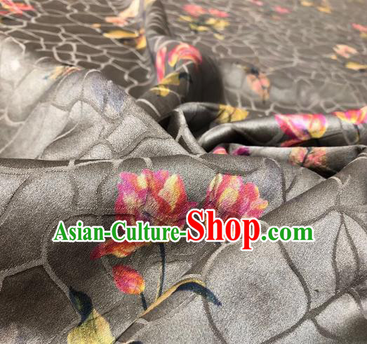 Asian Chinese Traditional Flowers Pattern Design Grey Gambiered Guangdong Gauze Fabric Silk Material Asian Chinese Traditional Flowers Pattern Design Grey Gambiered Guangdong Gauze Fabric Silk Material
