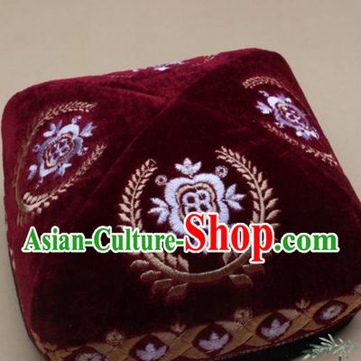Chinese Traditional Uyghur Minority Dance Embroidered Red Hat Xinjiang Ethnic Headwear for Men