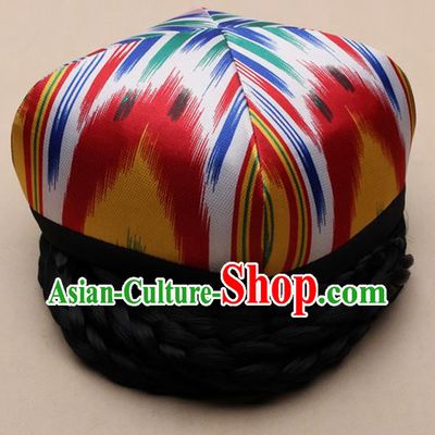 Handmade Chinese Traditional Uyghur Minority Dance Hat Ethnic Nationality Headwear for Women