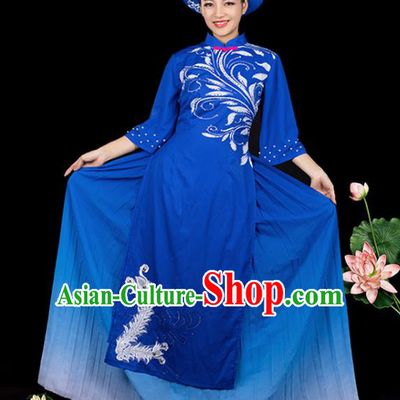 Traditional Chinese Jing Nationality Ha Festival Royalblue Dress Ethnic Folk Dance Stage Show Costume for Women
