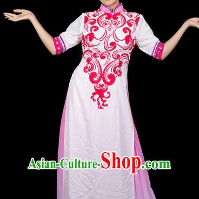 Traditional Chinese Jing Nationality Qipao Dress Ethnic Ha Festival Folk Dance Stage Show Costume for Women