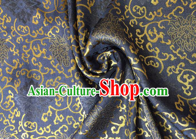 Asian Chinese Traditional Chrysanthemum Pattern Design Navy Gambiered Guangdong Gauze Fabric Silk Material Asian Chinese Traditional Chrysanthemum Pattern Design Navy Gambiered Guangdong Gauze Fabric Silk Material